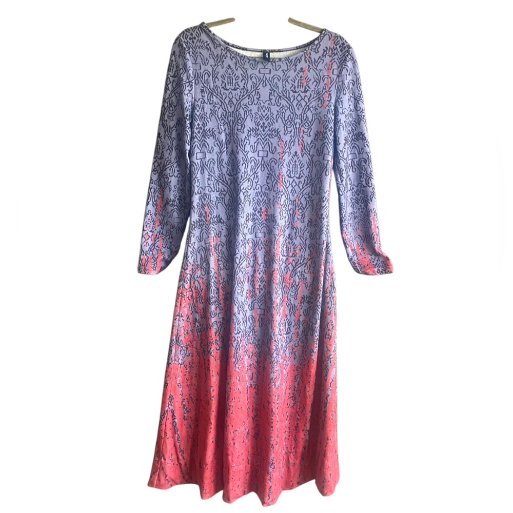 Noracora Blue/Red Print Long Sleeve Maxi Dress. EUC! Size Small